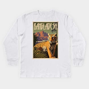 Bangladesh Tiger Vintage Travel Art Poster Kids Long Sleeve T-Shirt